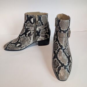 Talbots Black & Cream Snake-Print Ankle Boots